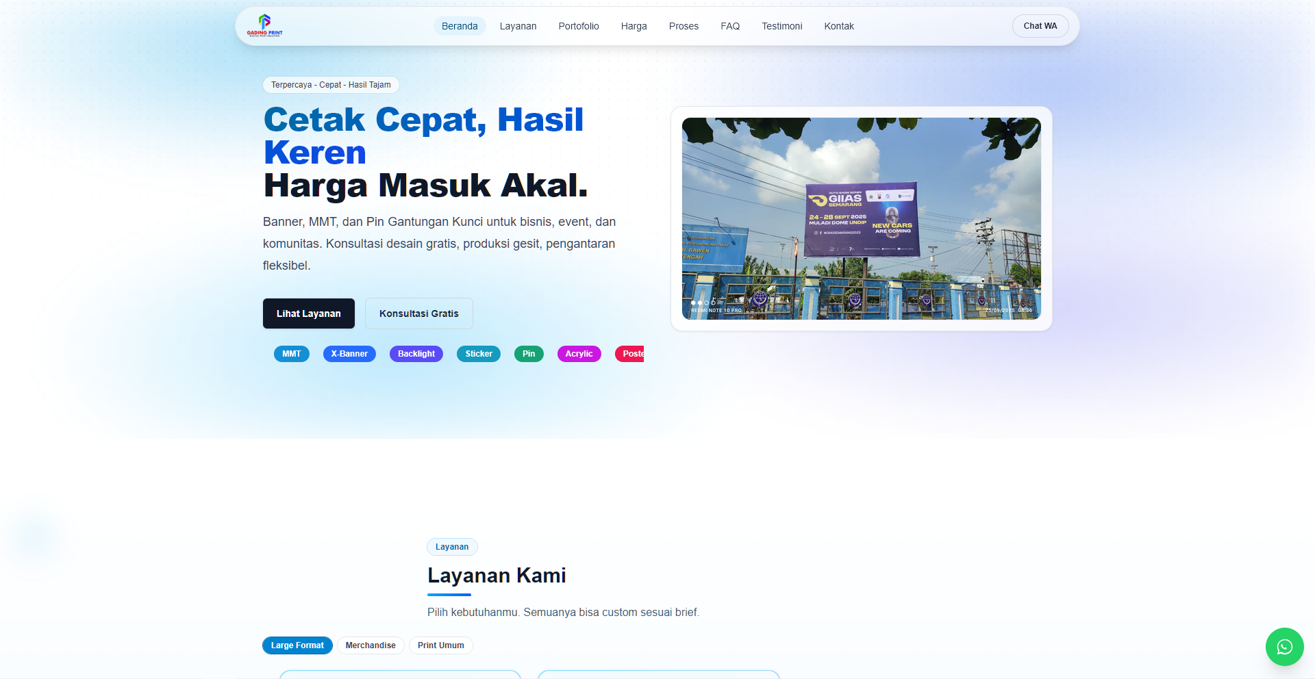 Gading Printing Landing Page preview